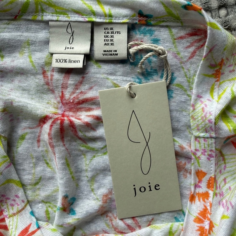 Joie Floral Linen Top Womens XL White Multi Short Sleeve Crew Neck NWT - Picture 9 of 11